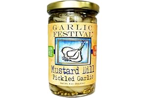Garlic Festival Foods Mustard Dill Pickled Garlic Cloves in a Jar - Mustard Dill Pickled Garlic - Fresh Garlic Cloves for Cooking - Freshly Made - Subtly Infused, Pre-Prepared Garlic - Net Wt. 8 oz.