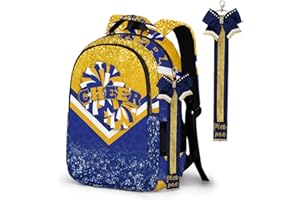 GZZSYO Cheer Backpack with Cheer Keychain, Pin Strap for Cheerleading Backpack, Cheerleaders Gift Bags for Team Women (Gold Navy)