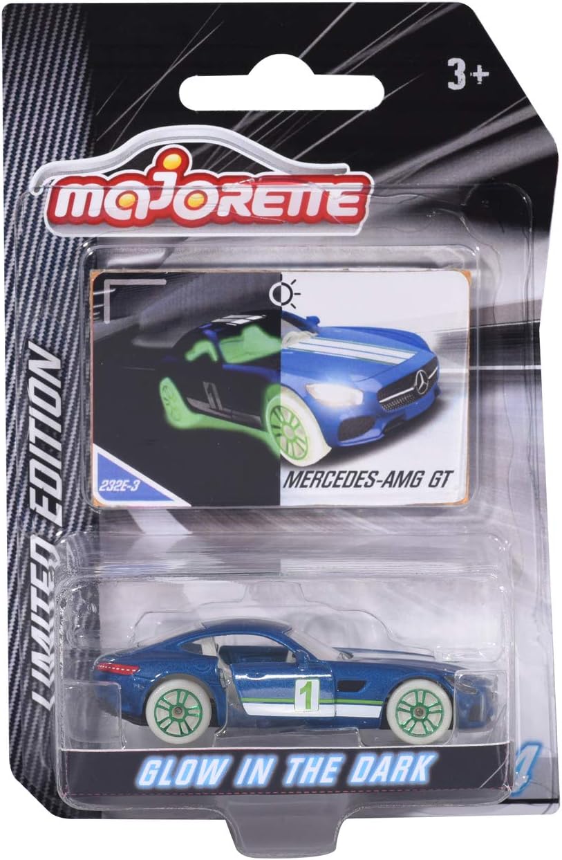 Dickie Majorette 212054014 Limited Edition Glow in The Dark 4 Mini Vehicle Collector Card Jar Tank 6 Different Models, die-cast, 7, 5 cm