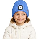 ATNKE Kids LED Lighted Lined Fleece Beanie Hat, USB Rechargeable 4 LED Run Headlamp Bright Cap Gifts for Boys and Girls