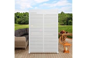 YESUNEED Metal Privacy Screen Outdoor Privacy Screen 72"H×47"W, Freestanding Decorative Privacy Screen for Balcony Patio Lawn Garden, Privacy Fence Privacy Panel-White&Louvered