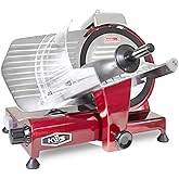 KWS MS-10XT Premium 320W Electric Meat Slicer 10-Inch in Red with Non-sticky Teflon Blade, Frozen Meat/Deli/Cheese/Food Slice