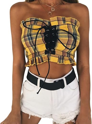 yellow plaid tube top