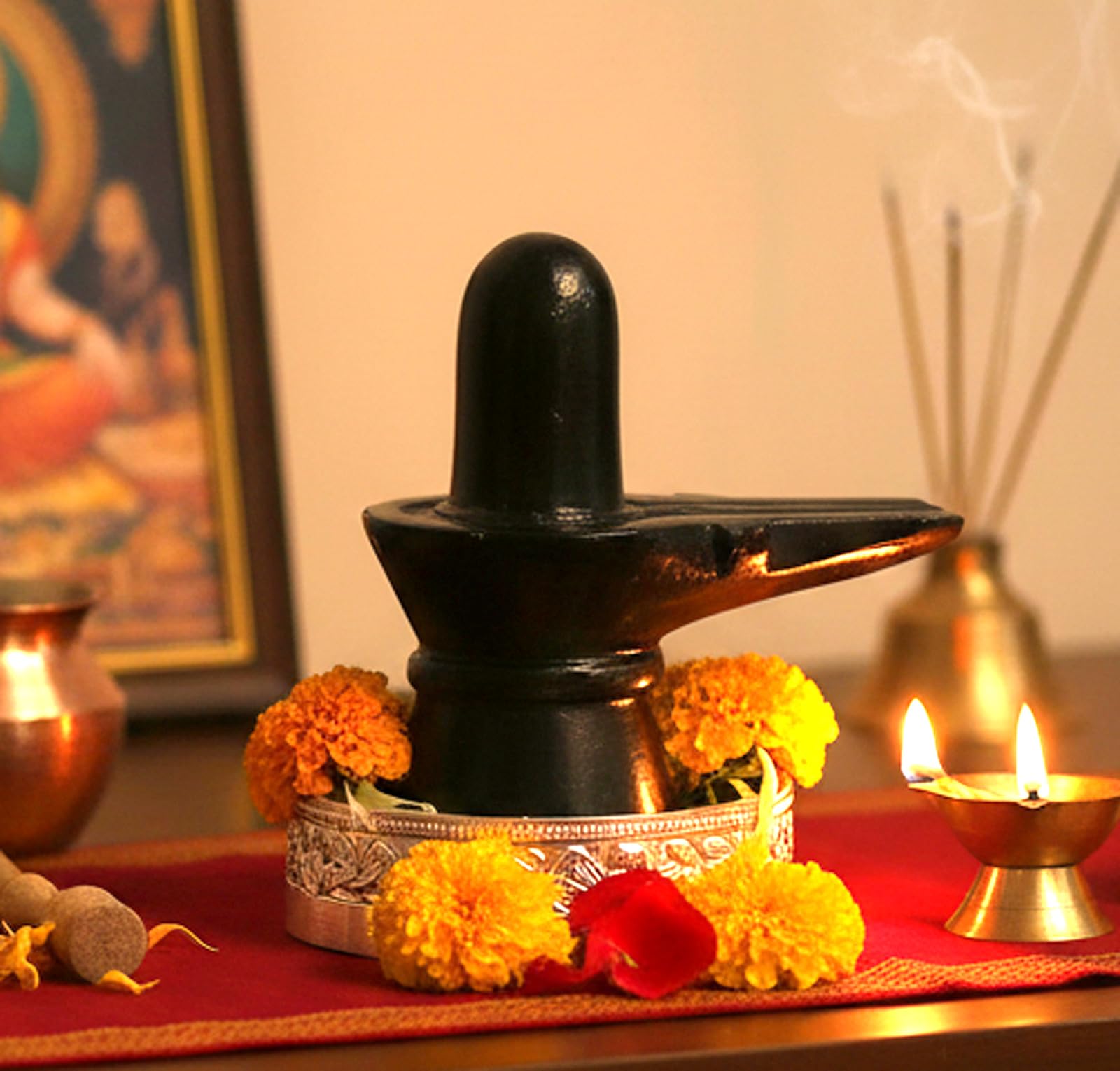 StonKraft Marble Shiva Lingam Shiv Ling Idol Murti Statue Adiyogi - Black