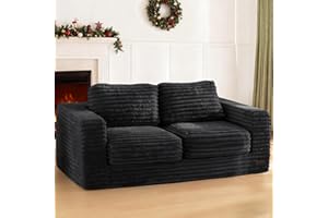 MAXYOYO Bean Bag Chair, Two-seat Bean Bag Sofa with Pillows and Armrests for Adults, Upholstered Loveseat Floor Sofa Couch Fluffy Chair Bean Bag Couch for Bedroom Living Room, Black
