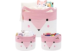 AXHOP Large Baby Basket Toy Storage 3 Pack, (20"x13.8") Woven Baby Laundry Basket Blanket Basket, Stuffed Animal Storage, Baby Gift Basket Empty, Toy Basket for Kids, Dog, Cat.