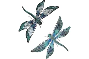 LIFFY Glass Metal Dragonfly Wall Decor Pair - Outdoor Wall Art for Garden and Home - Hanging Decor Gifts for Women, Light Blue