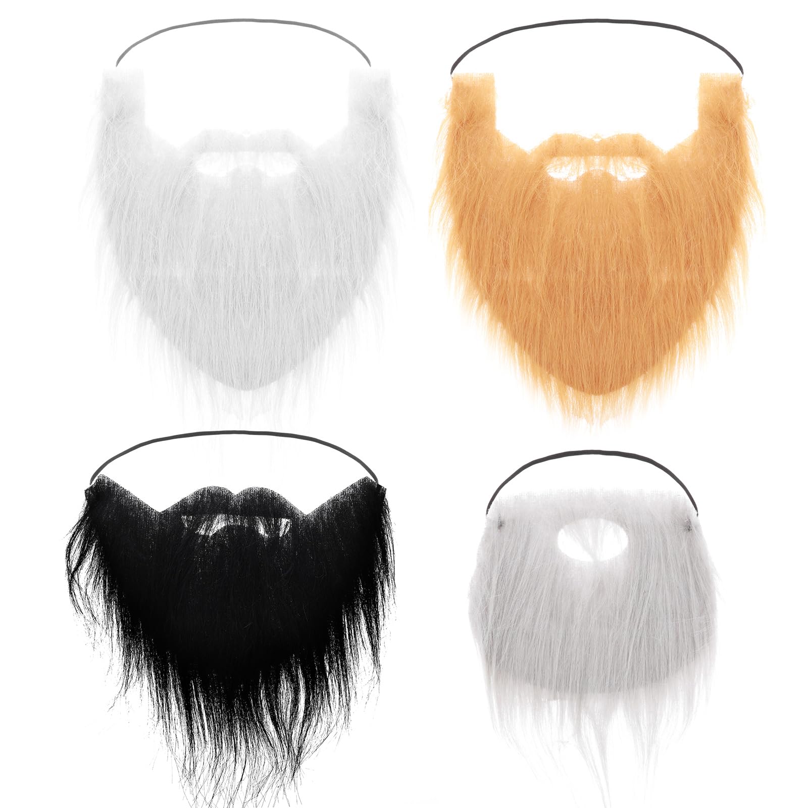 DIVINA VITAE 4 Pcs Fake Mustaches Funny Realistic Fake Beards Adjustable Costume Beard with Elastic Strap for Adults Halloween Costume Party Cosplay Facial Supplies (Black, Orange, White, Gray)