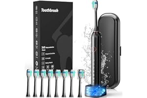 CEMOBENE Electric Toothbrush, Sonic Type for Adults & Teens, 8 Brush Heads, Travel Case, 6 Modes, 40000 VPM Electric Motor, IPX7 Waterproof, 2 Minutes Timer, Wireless Charging, One Charge for 100 Days - Black