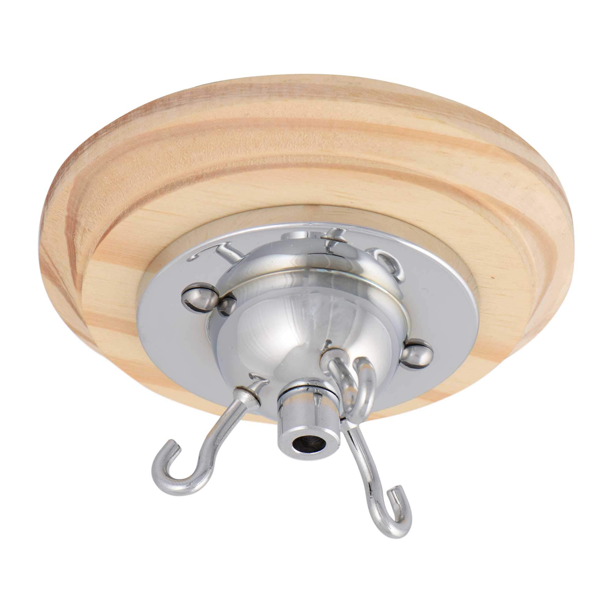 ElekTek 3 Hook Ceiling Rose Kit with Matching Screws Cord Grip and Wood Ceiling Pattress Chrome