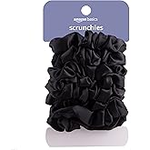 Amazon Basics Satin Scrunchies &ndash; No Crease, No Damage Hair Ties &ndash; Frizz Free, Gentle, Stylish Scrunchies. Black, 8 Count, For Thin and Normal Hair