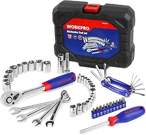 WORKPRO 52-Piece Mechanics Tool Kit, Drive Socket Wrench Set, 3/8-inch Quick-Release Ratchets, with Blow Molded Case, W009087A