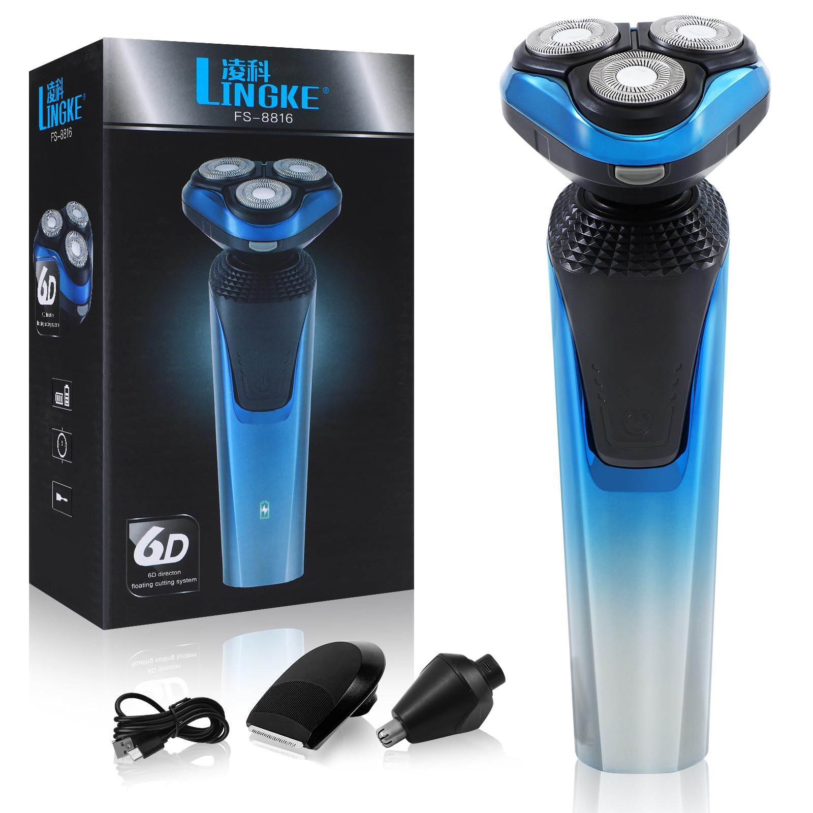 Photo 1 of **PARTS ONLY**PHXCHAM Electric Razor for Men, Rechargeable Waterproof Men Electric Shaver, Wet & Dry Shaving with Cordless Beard, Nose Hair Trimmer, 1 Hour Fast Charging (Blue)