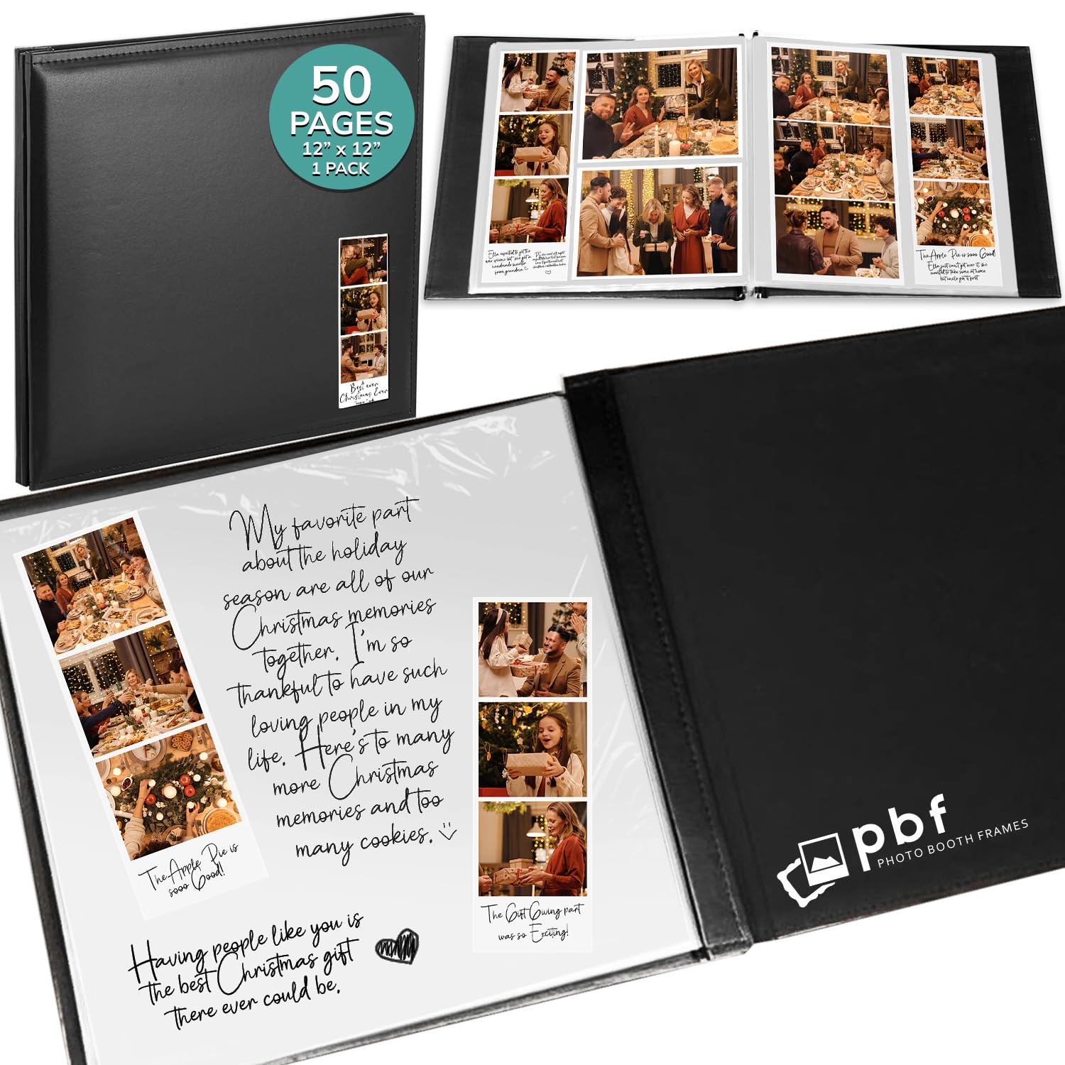 Photo 1 of pbf Scrapbook Photo Album 12x12, Guest Book with Photo Insert, Black Scrapbook with Plastic Sleeves & Black Pages, Scrapbook Album for All Size Pictures, Memory Book, Wedding Scrapbook