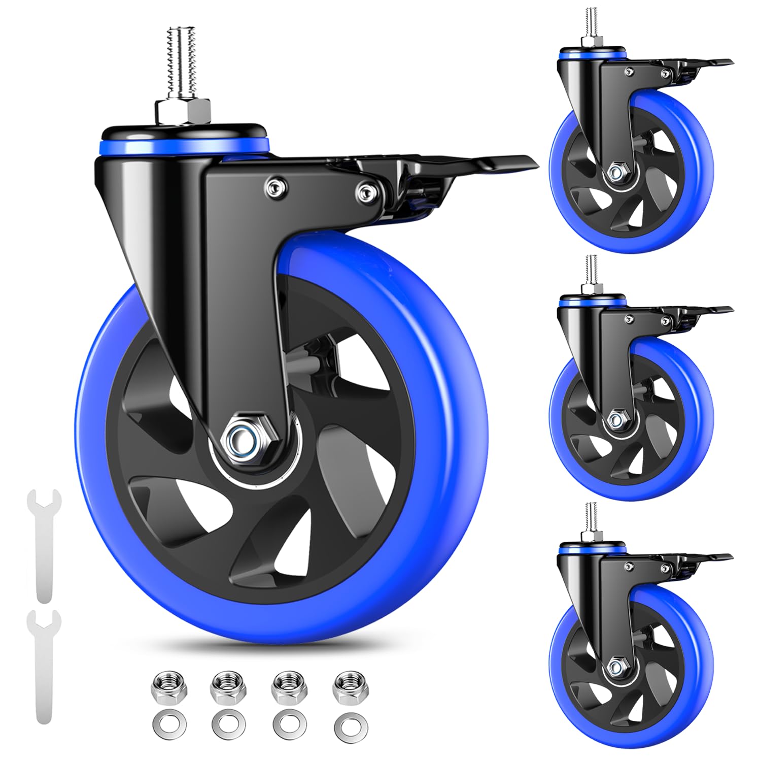 Photo 1 of ***SET OF 2/ONLY 2 WHEELS****   5 Inch Caster Wheels Heavy Duty Stem Caster 2200Lbs, Threaded Stem Casters 1/2"-13 x 1(Stem Diameter 1/2", Stem Length 1"), Swviel Locking Caster Set of 4, Industrial Castor Wheels for Cart,Furniture