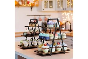 2 Pack Cupcake Stand 3 Tier Dessert Stand for 56 Cupcakes Dessert Table Display Set Wooden Cupcake Display Trays for Wedding,