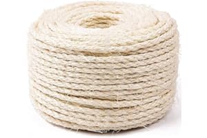 Sisal Rope for Cat Tree Repairing 66 FT, 1/4 inch (6mm) Diameter Sisal Rope for Cat Scratching Post Replacement, DIY Cat Scra