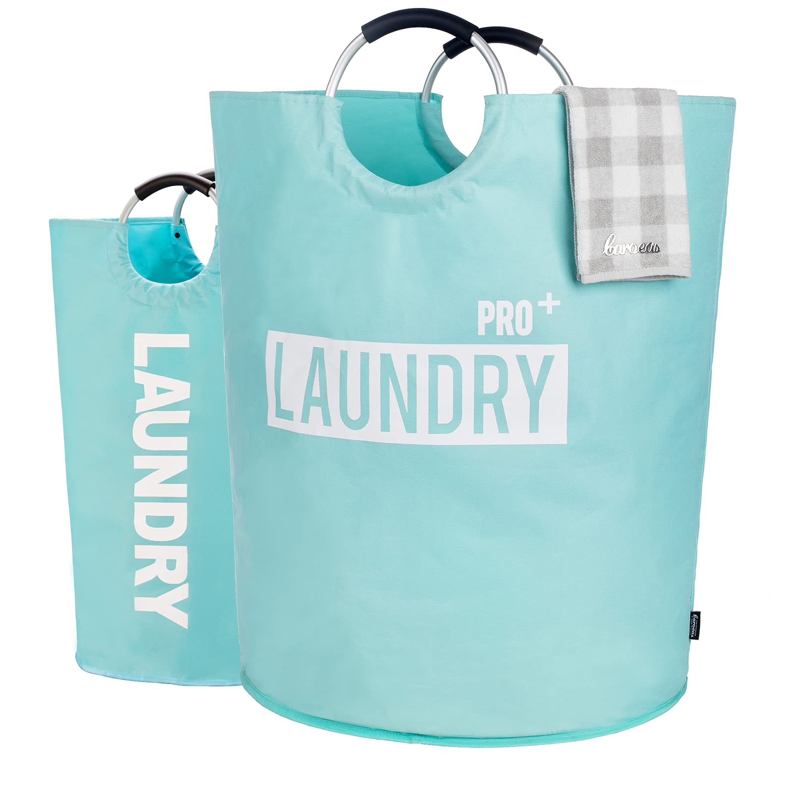 Caroeas 160L Large Capacity Laundry Basket, Foldable Laundry Bag with Padded Handles, Laundry Baskets, Ideal for Storing and Transporting Clothes, Light Blue