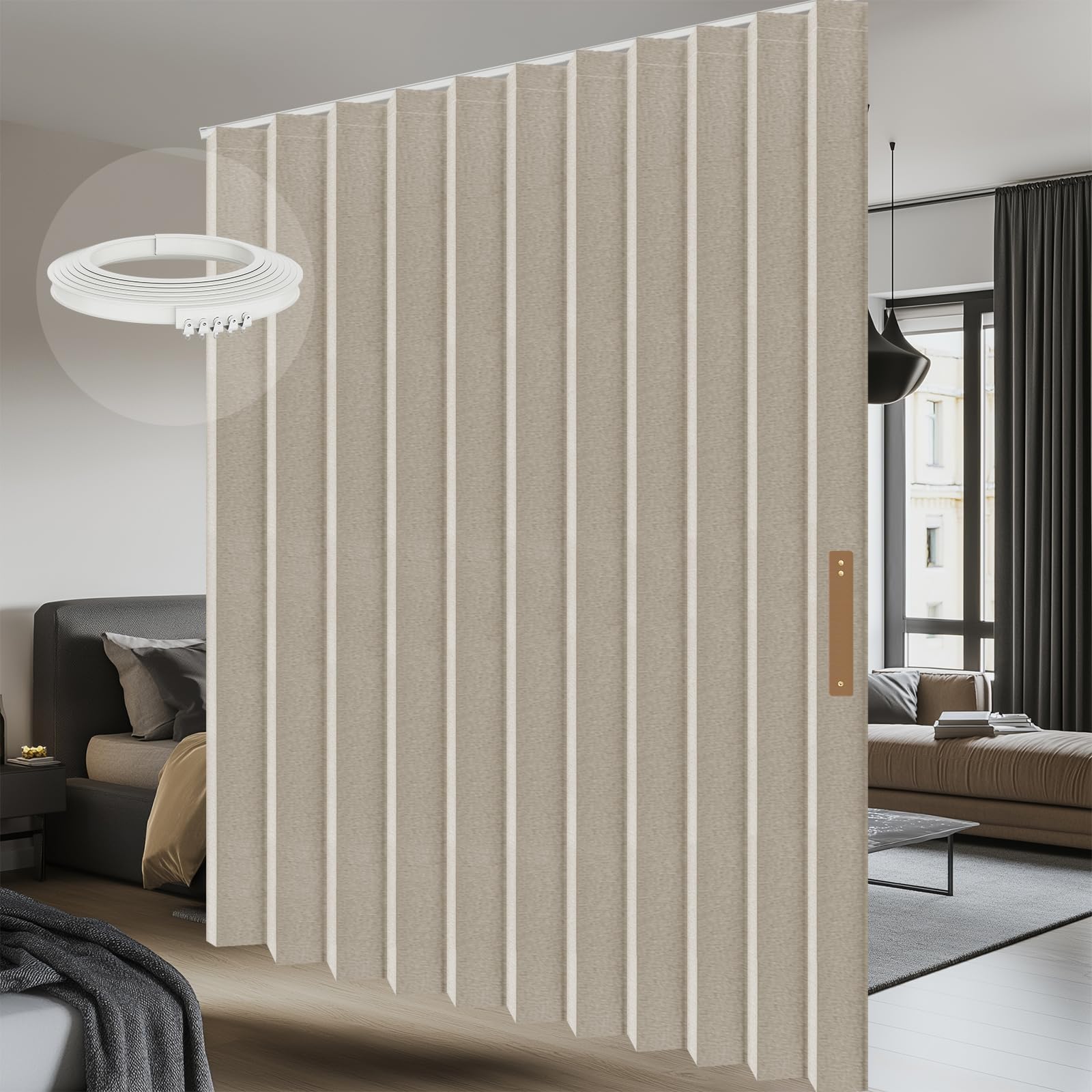 Photo 1 of 100% Blackout Room Divider Curtains - Total Privacy Curtains Panel, Thermal Insulated Noise Reduction Curtain for Bedroom Windows, Include Ceiling Curtain Track(Cream White, W180 x L108, 1 Pack)