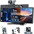 Westods Portable Wireless Carplay Car Stereo with 2.5K Dash Cam - 9.3" HD IPS Screen, Android Auto, 1080p Backup Camera, Loop Recording, Bluetooth, GPS Navigation Head Unit, Car Radio Receiver
