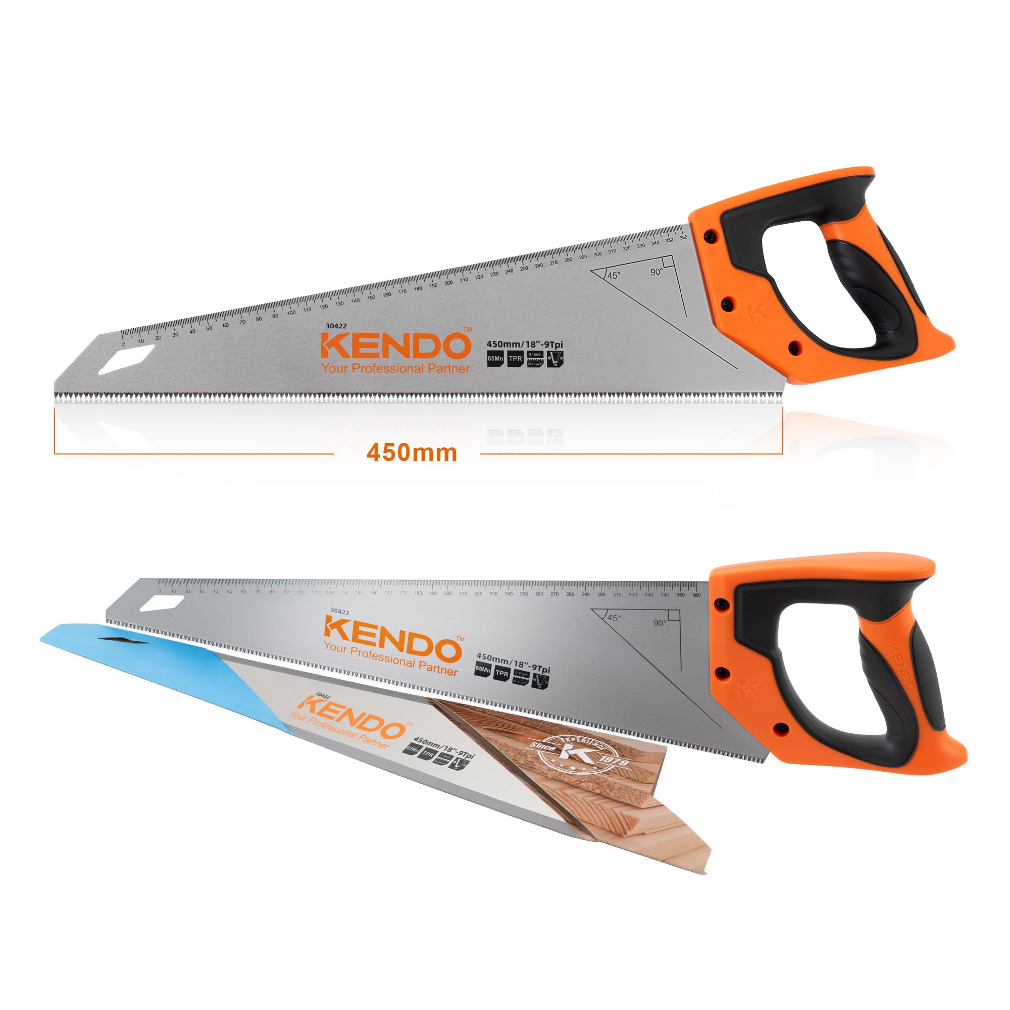 KENDO Fuchsschwanz Säge 450 mm, 9 Zähne/Zoll dreifach geschliffene Verzahnung 5