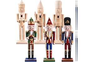Vercraft 6 Set Large Christmas Wooden Unfinished Nutcracker 11.8 Inch DIY Blank Unpainted Nutcracker Soldier Figures Unfinished Ornaments with Fake Beards and Brush for Craft Xmas Decor