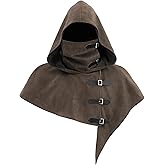 FURPHI Medieval Cowl Hood with Buckles Renaissance Hooded Cape Hat for Men Women Halloween Costume Accessories