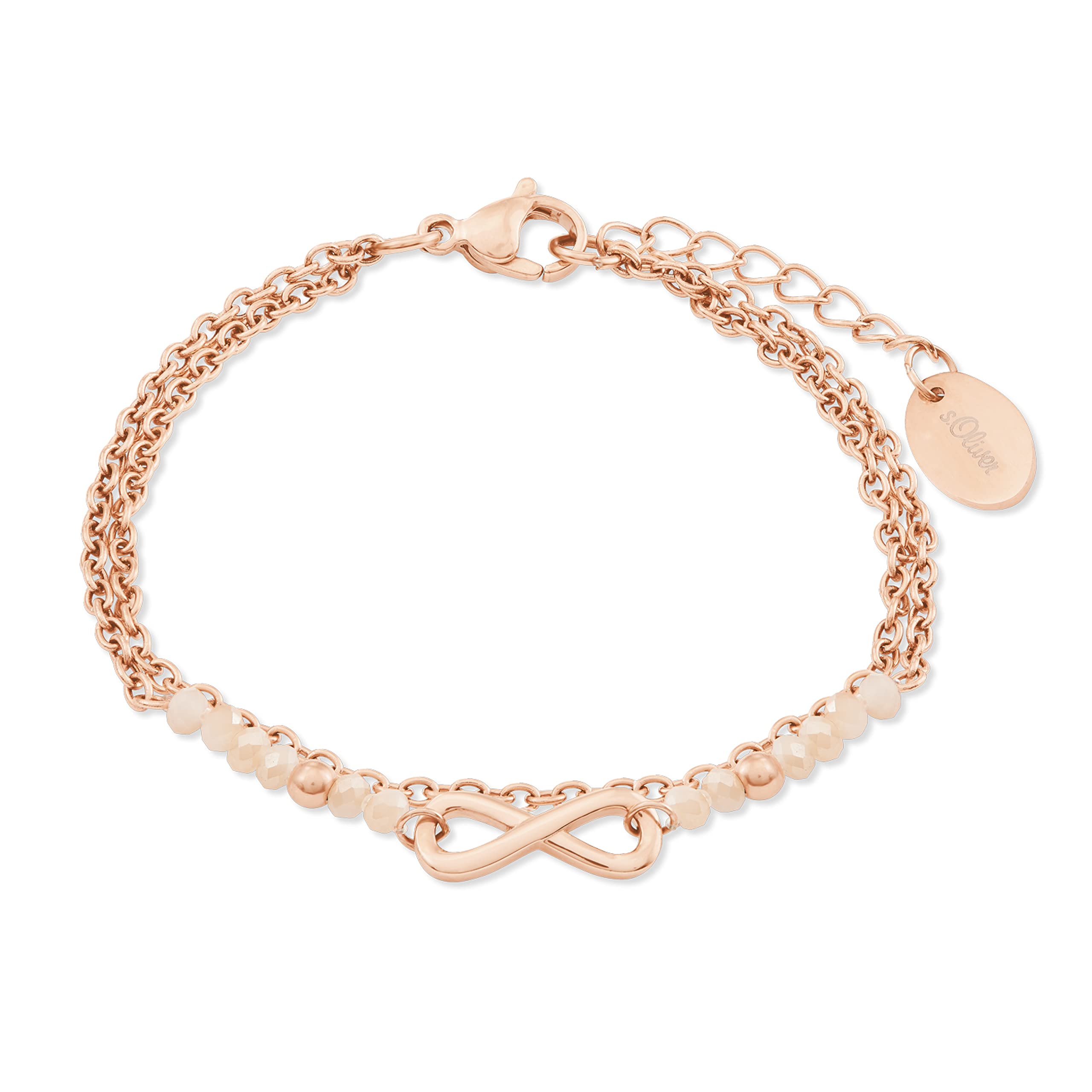 s.Oliver Bracelet Women Arm jewelry, with Glass, 16+4 cm, Apricot, Infinity, Comes in jewelry gift box, 2022731