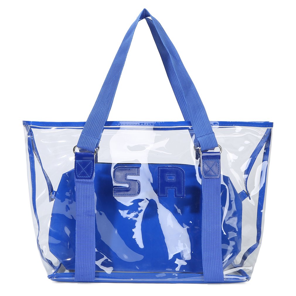 Sumerk 2 in 1 Large Clear PVC beach bag, Waterproof Beach Shoulder Bag Tote Bags - Blue
