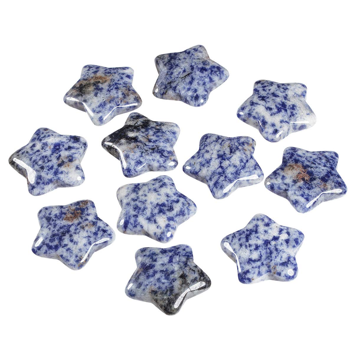 KYEYGWO 1.2" Carved Healing Crystal Star Stone Reiki Tumbled Polished Pocket Palm Worry Stone for Meditation Yoga Energy Balance, Pack of 6 Sodalite