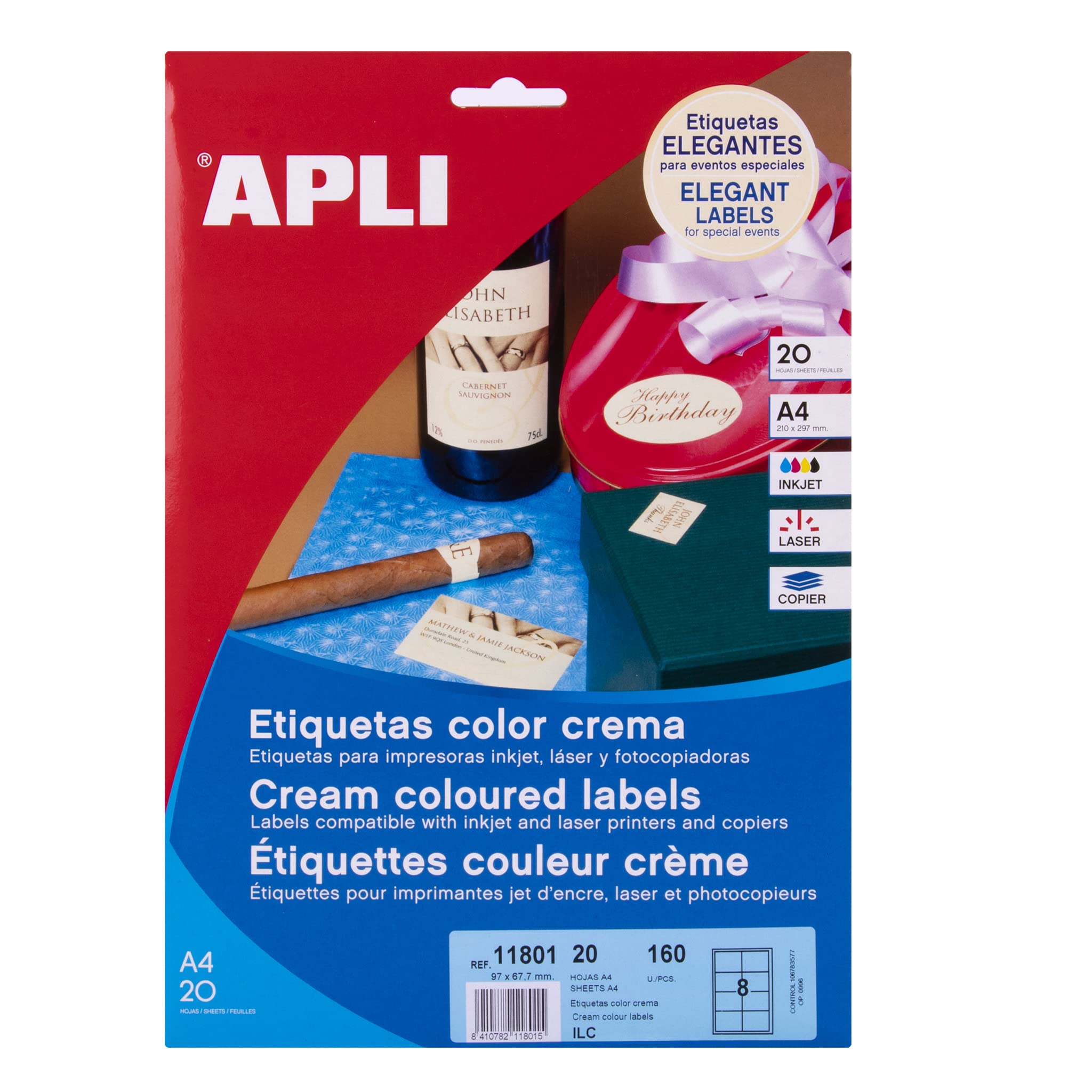 APLI 11801 Permanent Cream Labels 97.0 x 67.7 20 Sheets