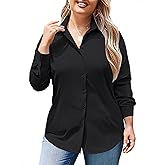 IN'VOLAND Women's Plus Size Button Down Shirts Long Sleeve Collared Casual Shirt Office Work Blouse Tops