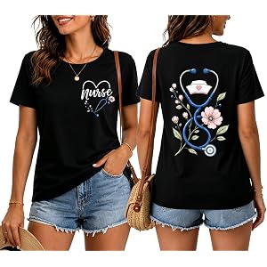 Nurse Shirts for Women Boho Floral Nurse Life T Shirt | Nurses Day Gifts, Stethoscope Graphic Tees, Relaxed Style, Funny Er N