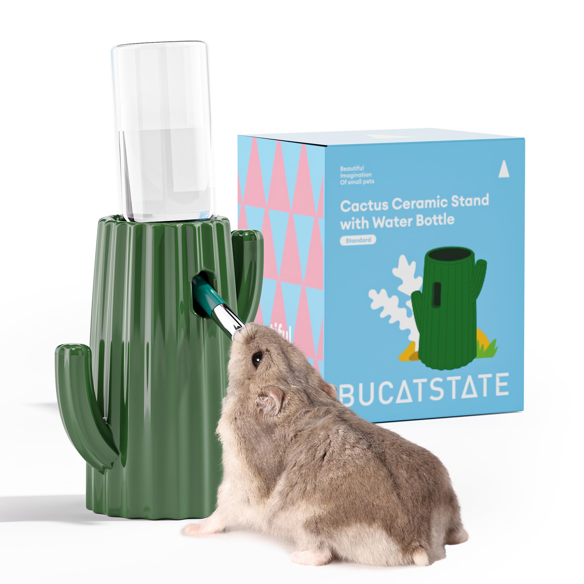 Bucatstate Hamster Water Bottle with Stand, 120ml Small Animal Drinking Bottle Leak-Proof Nozzle, Hamster Accessories for Dwarf Syrian Hamsters, Guinea Pigs, Chinchillas, Rats, Mice (Green)