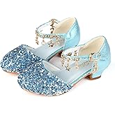 ChuLian Little Kids Girls Dress Pumps Glitter Sequins Princess Low Heels Princess Dress Shoes Party Dance Shoes Rhinestone Sandals