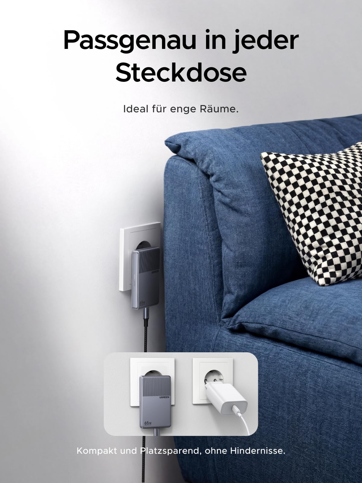 UGREEN USB C Ladegerät 65W Slim, 1,45cm Dünn, Klappbarer Stecker, 3-Port 7