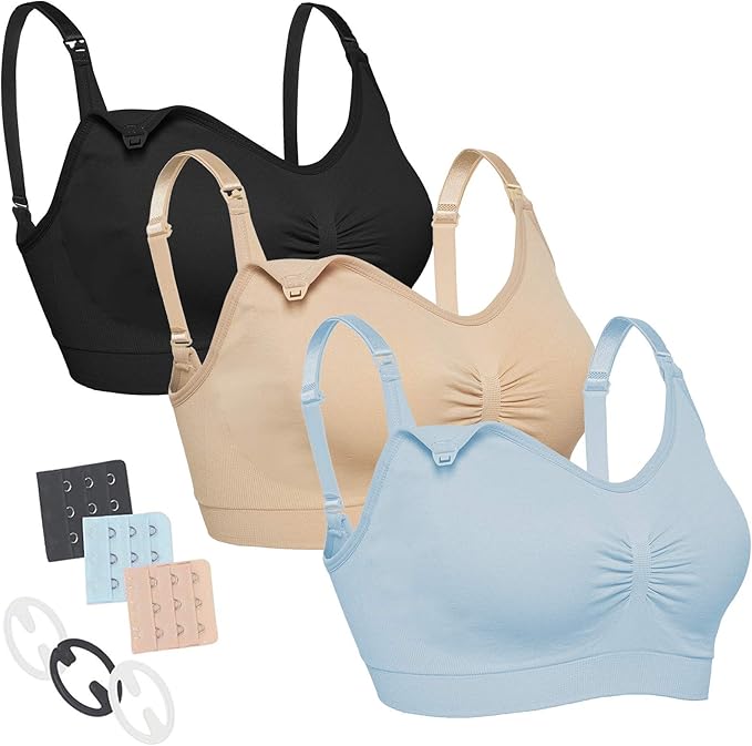 neppein Maternity Nursing Bra, 3Pack Seamless Pregnancy Bra Breastfeeding Bra Sleep Bralette