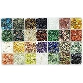 Maonewque Irregular and Polished Gemstone Chips -Size 5mm to 8mm -1mm Hole Drilled Energy Healing Stone Chips for Jewelry Making and Crafts (28 Colors-A)