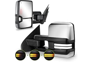 SIZIOM Towing Mirrors for Chevy Silverado/GMC Sierra 1500 (2014-2018), 2500HD/3500HD (2015-2019) Switchback Dynamic Turn Signal/Running Lights Power Heated (Chrome)