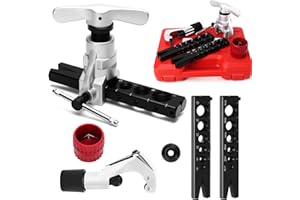 faxhool Flaring Tool Kit, HVAC Pipe Expander Tool, 1/4'' - 3/4'' and 6-19mm 45° Eccentric Single Flare Tool with Tubing Cutter and Cylinder Style Deburring Tool for Copper Tube Expander