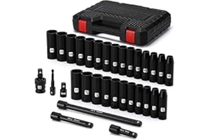 EMENTOL 1/2" Drive Socket Set, 32-Piece Deep Impact Sockets, 6 Point, SAE(3/8"-1") & Metric(10-24mm), Including Extension Bar