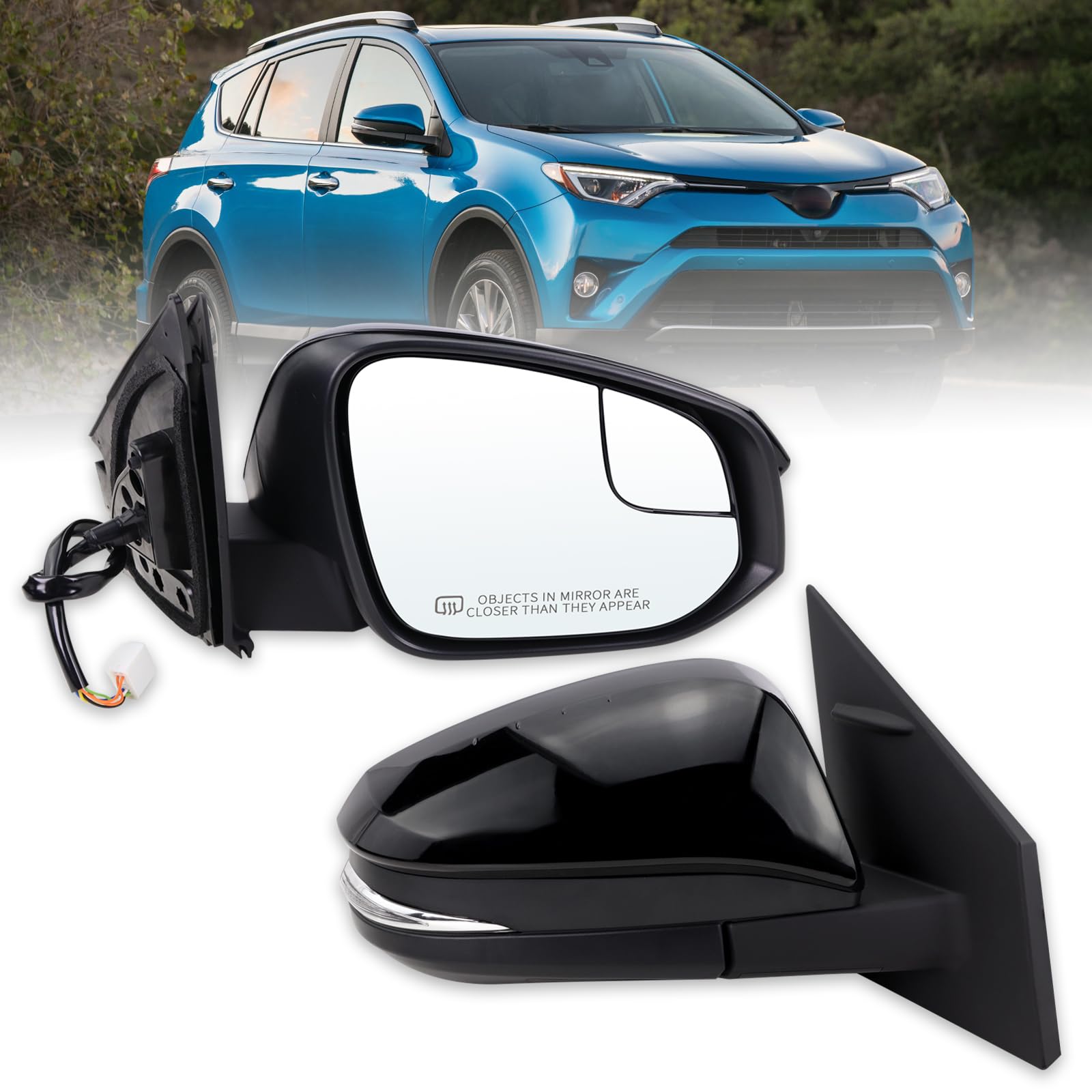 Photo 1 of Lqito Right Passenger Side Door Mirror Compatible With 2016 2017 2018 Toyota RAV4 With Power Glass Manual Folding Heated Turn Signal Black Replace#879100R210C0 TO1321346(7 Pins)