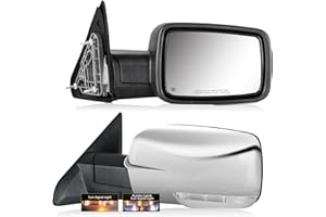 SIZIOM Side Mirrors for 2009-2018 Dodge Ram 1500 2010-2018 Ram 2500 3500 2019-2024 1500 Classic Tow Mirrors with Power Heated Turn Signal Puddle Light Manual Folding -Pair (Chrome)