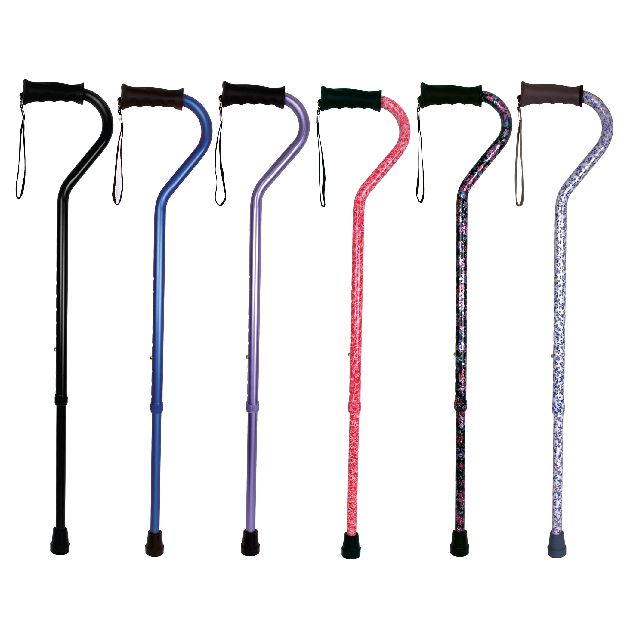 Carex Ergo Offset Cane with Soft Cushioned Handle - Adjustable Walking Cane for Women - Black Cane with Floral Pattern and Flowers, Black Floral