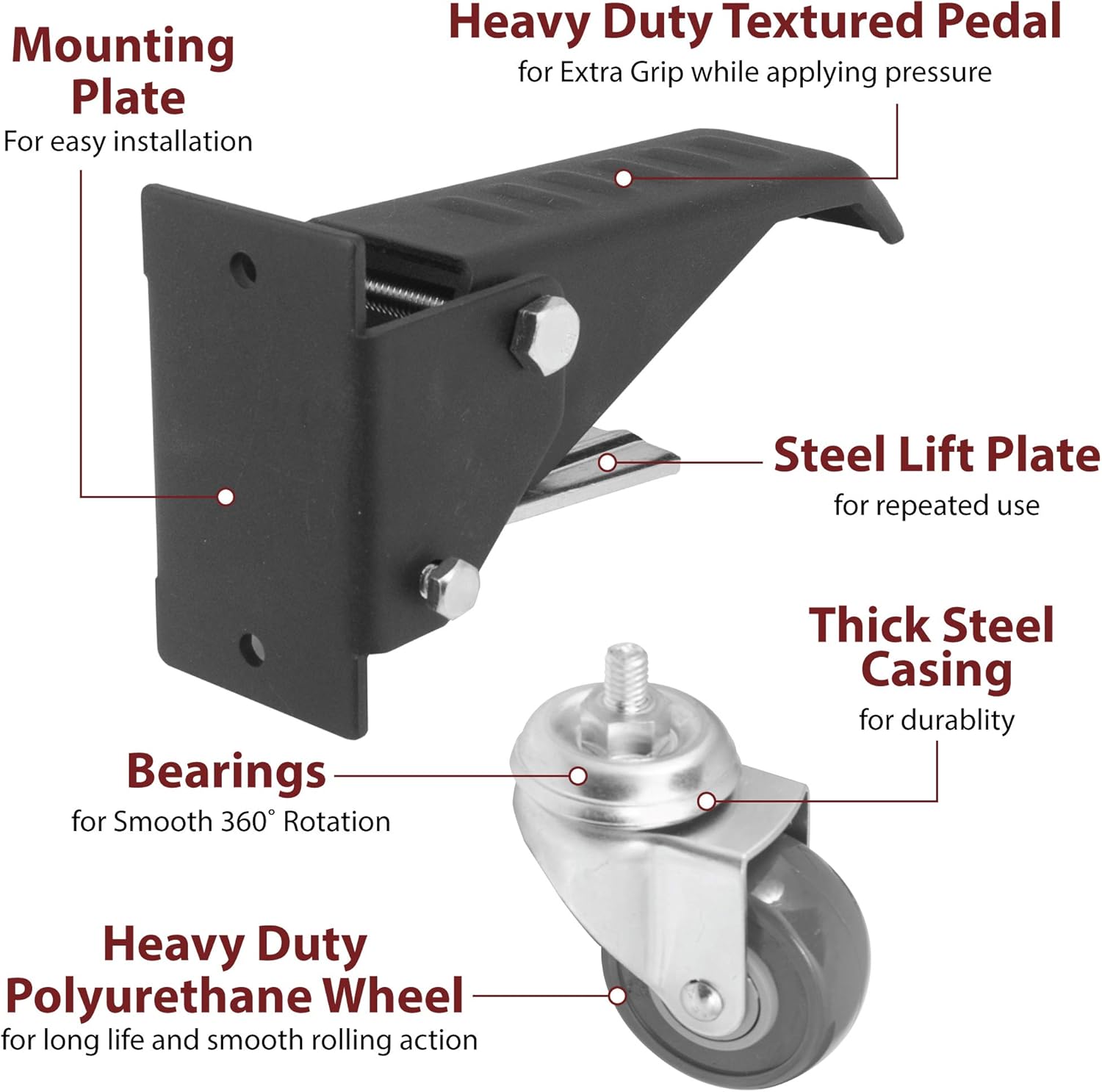 Workbench Caster kit 4 Heavy Duty Retractable Casters with Urethane