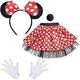 Mouse Costume Set, 4Pcs Mouse Costumes Accessories - Animal Ears Headband with Bow, Gloves, Nose and Polka Dots Tutu, Cosplay
