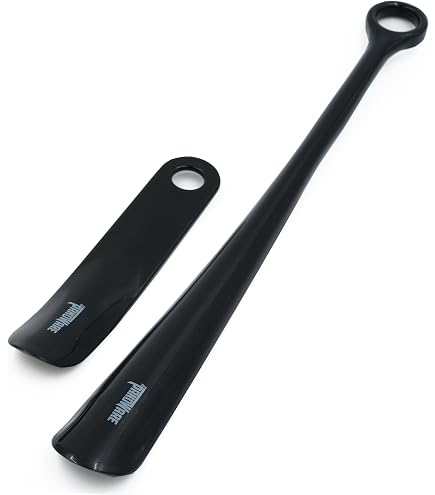 ZOMAKE Metal Shoe Horn 2Pcs, 42cm Shoehorn Long Handled Lazy Shoe Helper With Leather Handle