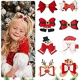 8Pcs Christmas Hair Clips Cute Christmas Hair Accessories Santa Gingerbread Reindeer Hair Bow Clips for Xmas Party Holiday Gifts