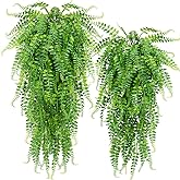 Artificial Hanging Plants 2pack Fake Hanging Ferns Plant Faux Fake Ivy Boston Fern Hanging Plant Outdoor UV Resistant Plastic Plants