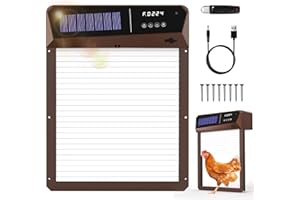 JOONEIRO Automatic Chicken Coop Door, Solar Powered/USB Rechargeable, 5000mAh Battery, Anti Pinch & Extrem Wether Electric Aluminum Auto Run Chicken Door, Light Sensor/Timer/Smart/100ft Remote Control, Brown